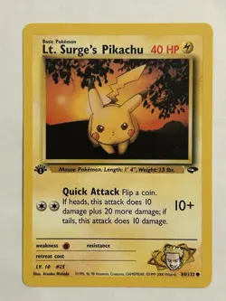 Pokemon TCG Lt. Surge's Pikachu Card 84/132 Gym Challenge 1st Edition - Image 1