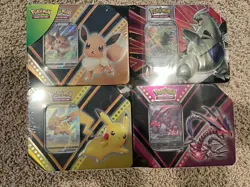 POKEMON TRADING CARDS TCG COSTCO 4 PACK TINS SET NIB SEALED PIKACHU TYRANITAR - Image 1