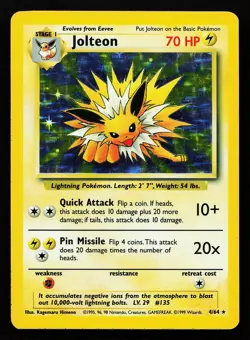 Jolteon 4/64 Holo Rare NO SYMBOL Error Jungle Pokemon Card - Image 1