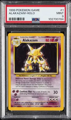1999 POKEMON BASE SET UNLIMITED #1 ALAKAZAM-HOLO PSA 9 - Image 1
