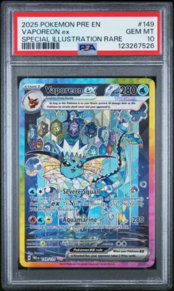 2025 POKEMON PRE EN-PRISMATIC EVOLUTIONS #149 VAPOREON EX PSA 10 - Image 1