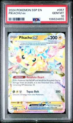 2024 POKEMON SSP EN-SURGING SPARKS #057 PIKACHU EX PSA 10 - Image 1