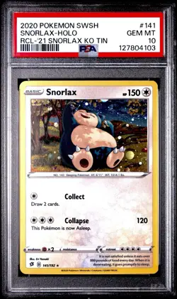 Pokemon Snorlax KO Tin Holo Rare #141 PSA 10 Gem Mint COSMOS New Cert Low Pop - Image 1