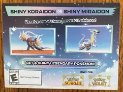 Pokemon Scarlet and Violet: Gamestop Shiny Miraidon OR Koraidon Code UNSCRATCHED - Image 1