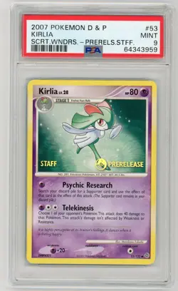 Pokemon Card Kirlia 53/132 Prerelease Staff Secret Wonders Graded PSA 9 MINT - Image 1