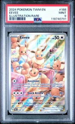 2024 POKEMON TWM EN-TWILIGHT MASQUERADE ILLUSTRATION RARE #188 EEVEE PSA 9 - Image 1