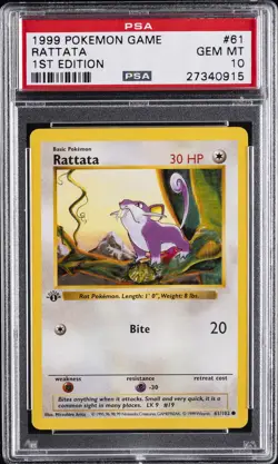 1999 POKEMON BASE SET 1ST EDITION #61 RATTATA PSA 10 - Image 1