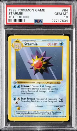 1999 POKEMON BASE SET 1ST EDITION #64 STARMIE PSA 10 - Image 1