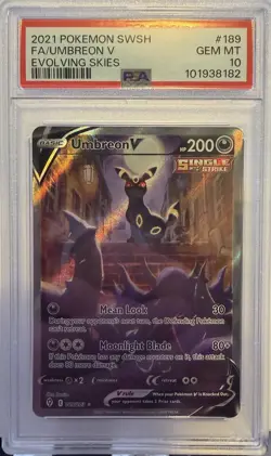 2021 PSA 10 POKEMON SWSH EVOLVING SKIES FULL ART UMBREON V #189 - Image 1