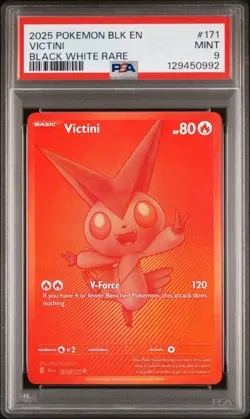 2025 POKEMON BLK EN-BLACK BOLT BLACK WHITE RARE #171 VICTINI PSA 9 - Image 1