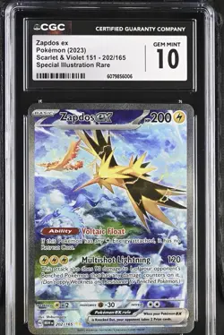 CGC 10 GEM MINT Pokemon Zapdos EX 202/165 Scarlet & Violet 151 ENGLISH - Image 1
