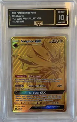 GMA 10 Gold Solgaleo GX 173/156 Ultra Prism Holographic Pokemon Card - Image 1