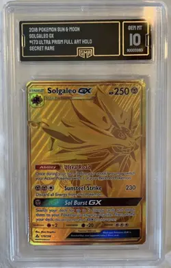 GMA 10 Gold Solgaleo GX 173/156 Ultra Prism Holographic Pokemon Card - Image 2