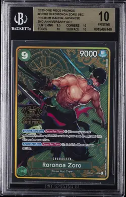 2025 ONE PIECE PROMO CARDS PREM BANDAI JPN 2ND ANN. SET RORONOA ZORO BGS 10 - Image 1