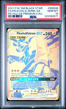 2021 POKEMON SM BLACK STAR PROMO #SM248 FULL ART/PIKACHU & ZEKROM GX PSA 10 - Image 1