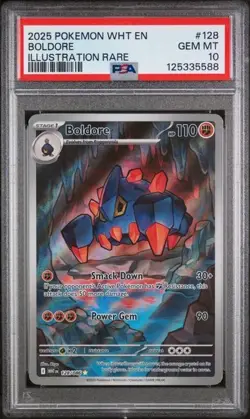 2025 POKEMON WHT EN-WHITE FLARE ILLUSTRATION RARE #128 BOLDORE PSA 10 - Image 1