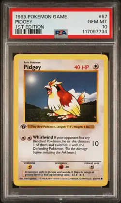 1999 POKEMON BASE SET 1ST EDITION #57 PIDGEY PSA 10 - Image 1