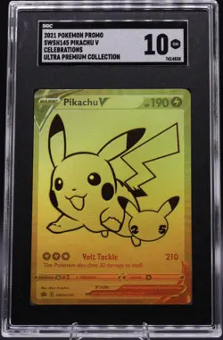 2021 Pokemon Gold Pikachu V Promo SWSH145 Celebrations SGC 10 GEM MINT UPC - Image 1