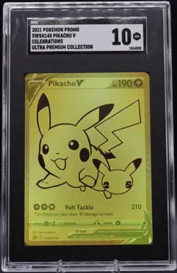 2021 Pokemon Gold Pikachu V Promo SWSH145 Celebrations SGC 10 GEM MINT UPC - Image 3