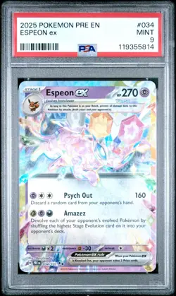 2025 Pokemon SV Prismatic Evolutions PRE EN Espeon ex #034/131 PSA 9 - Image 1