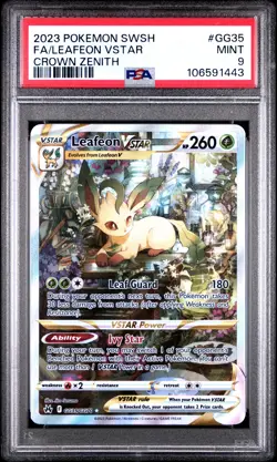 2023 POKEMON SWORD & SHIELD CROWN ZENITH #GG35 FULL ART/LEAFEON VSTAR PSA 9 - Image 1