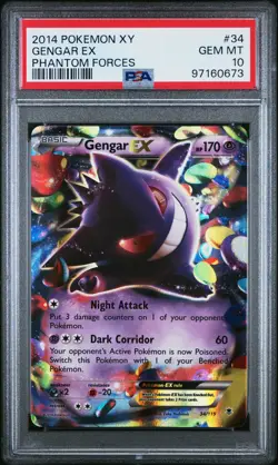 2014 POKEMON XY PHANTOM FORCES #34 GENGAR EX PSA 10 - Image 1