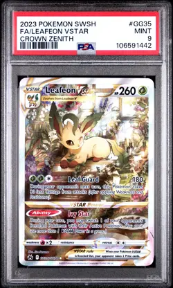 2023 POKEMON SWORD & SHIELD CROWN ZENITH #GG35 FULL ART/LEAFEON VSTAR PSA 9 - Image 1