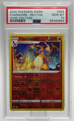 2020 POKEMON SWORD & SHIELD VIVID VOLTAGE #025 CHARIZARD REVERSE FOIL PSA 10 GEM - Image 1