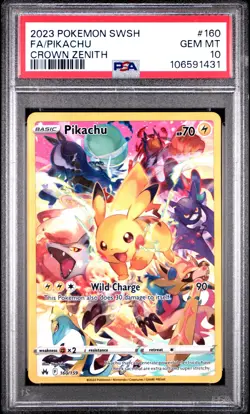 2023 POKEMON SWORD & SHIELD CROWN ZENITH #160 FULL ART/PIKACHU PSA 10 - Image 1