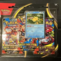 New & Sealed Pokemon TCG Mega Evolution Psyduck 3 Pack Blister Promo Card - Image 1