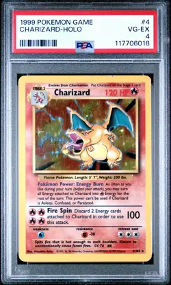 1999 POKEMON BASE SET UNLIMITED #4 CHARIZARD-HOLO PSA 4 - Image 1