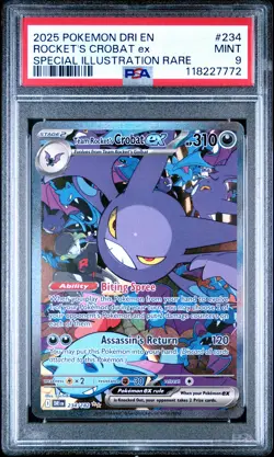 2025 POKEMON DRI EN-DESTINED RIVALS #234 TEAM ROCKET'S CROBAT EX PSA 9 - Image 1
