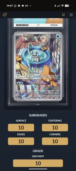 Perfect Sub-Grades Pokemon TCG Stellar Crown Squirtle Card 148/142 SAR-Ace 10 - Image 5