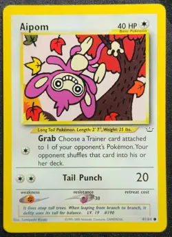 2000 Neo Revelation Aipom 41/64 WOTC Pokemon Card VIntage - Image 1