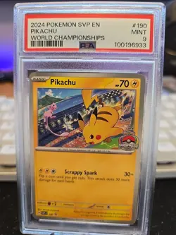 Pikachu 190 Scarlet & Violet Promo Card 2024 World Championships Psa 9 - Image 1