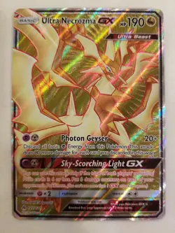 GEM Ultra Necrozma GX 127/131 Forbidden Light FULL ART Pokemon Card RARE - Image 1