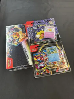 LOT OF 3 Pokemon TCG Sealed Paldean Fates Prismatic Evolution Mega Evolution - Image 1