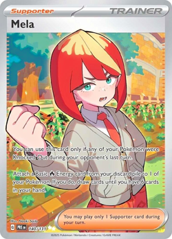Pokemon TCG Mela 140/131 Prismatic Evolutions Ultra Rare Full Art Trainer Holo - Image 1