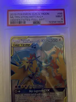 Pokemon 2019 Sun & Moon Hidden Fates Moltres Zapdos Articuno Tag Team PSA 9 - Image 3