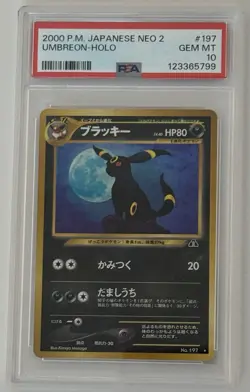 2000 P.M. Japanese Neo 2 Umbreon Holo #197 PSA 10 Pokemon Card - Image 1