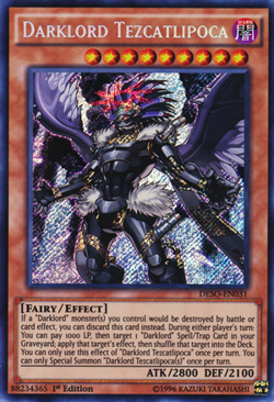 YUGIOH DARKLORD TEZCATLIPOCA SECRET RARE 1ST NEAR MINT DESO-EN031 - Image 1