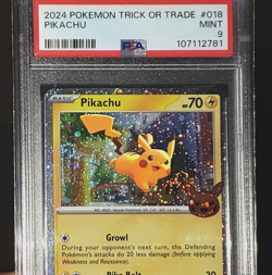 **Triple** Swirl PSA 9 Pikachu 2024 Trick or Trade Halloween Cosmos Pokemon Card - Image 1