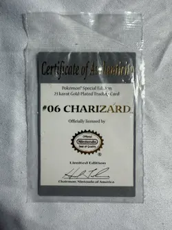 1999 Pokemon Burger King Charizard 23K Gold Plated Trading Card with COA - Image 3