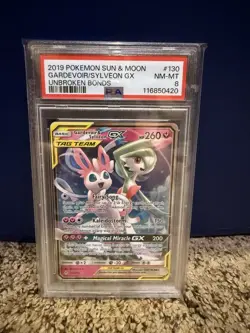 2019 POKEMON SUN & MOON UNBROKEN BONDS 130 GARDEVOIR & SYLVEON GX TAG TEAM PSA 8 - Image 1