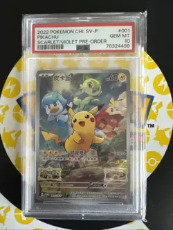 2022 Pokemon Japanese Pre Order Promo Pikachu 001/SV-P PSA 10 Gem Mint - Image 1