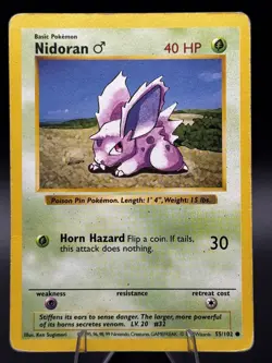 Nidoran M 55/102 Base Set Unlimited Shadowless -Common-WOTC-HP- Pokemon Vintage - Image 1