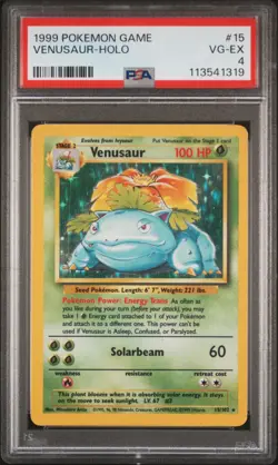 1999 POKEMON BASE SET UNLIMITED #15 VENUSAUR-HOLO PSA 4 - Image 1