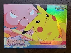 VLP - RAINBOW Foil Topps Pokemon Pikachu's Vacation - Teamwork - Blue Label - Image 1