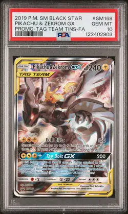 2019 POKEMON SM BLACK STAR PROMO #SM168 FULL ART/PIKACHU & ZEKROM GX PSA 10 - Image 1