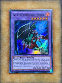 Yugioh Evil HERO Inferno Wing - Backfire SUDA-EN032 Super Rare 1st Ed NM - Image 1